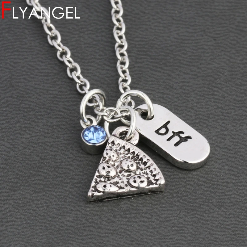 

Creative Fashion Jewelry Pizza 12 Month Birth Stone Pendant Girlfriends Good Friends Couple Silver Color Necklace Men Women Gift