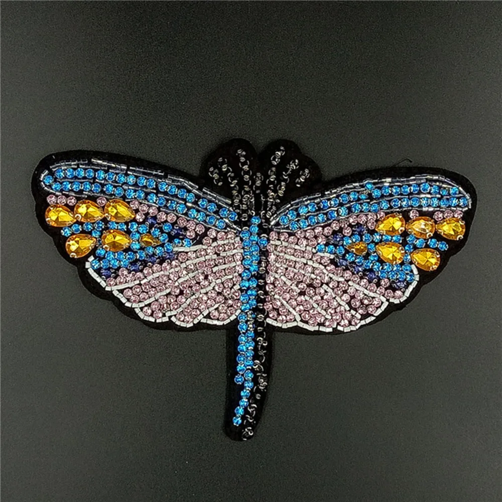 1 pcQuality Handmade Rhineston beaded Patches dragonfly Sew on crystal