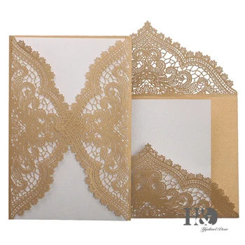 

60pcs New Champagne Wedding Invitation Cards with Custom Personalized Printing Laser Cut Invitations and Hollow Part