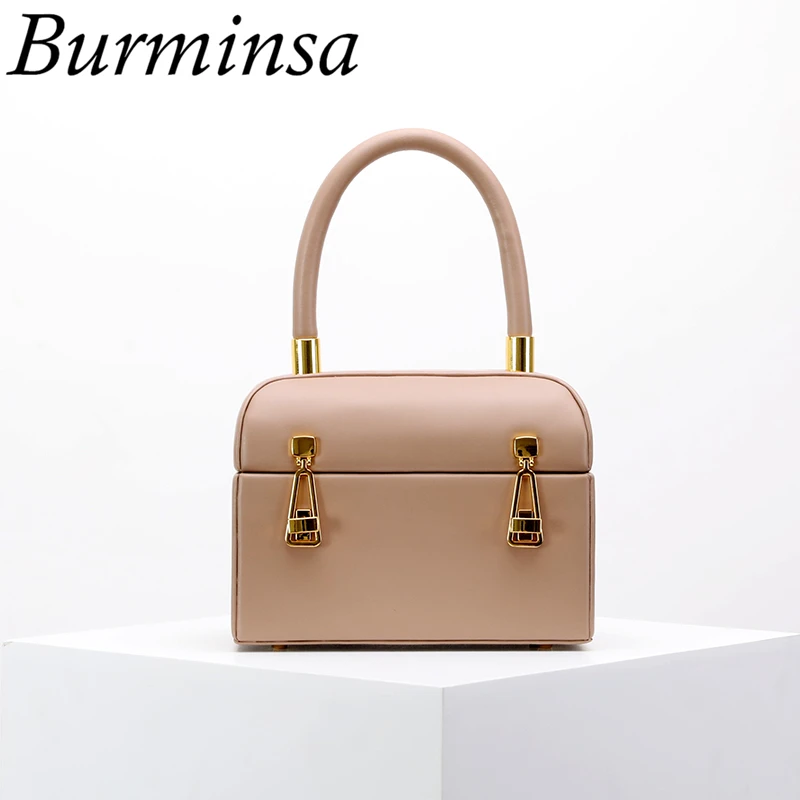 

Burminsa Chic Mini Box Women Genuine Leather Handbags Cow Vintage Luxury Tote Bags Ladies Designer Evening Purse Spring 2019 NEW