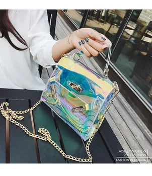 

by dhl or fedex 100pcs Transparent Handbag Holographic Satchels Lady Clutch Women Chain Messenger Bag Large Capacity Laser Bag