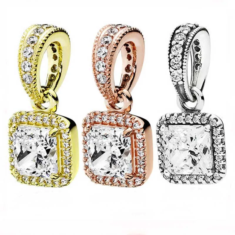 

New 925 Sterling Silver Bead Charm Rose Gold Shine Timeless Elegance Necklace Pendant Fit Pandora Bracelet Bangle DIY Jewelry