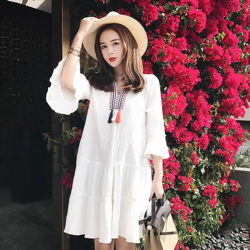 

Large Size Dress Women Casual Beach Dress Vintage Ruffles Loose Dress Plus Size 4XL 2019 Summer New National Style Vestidos