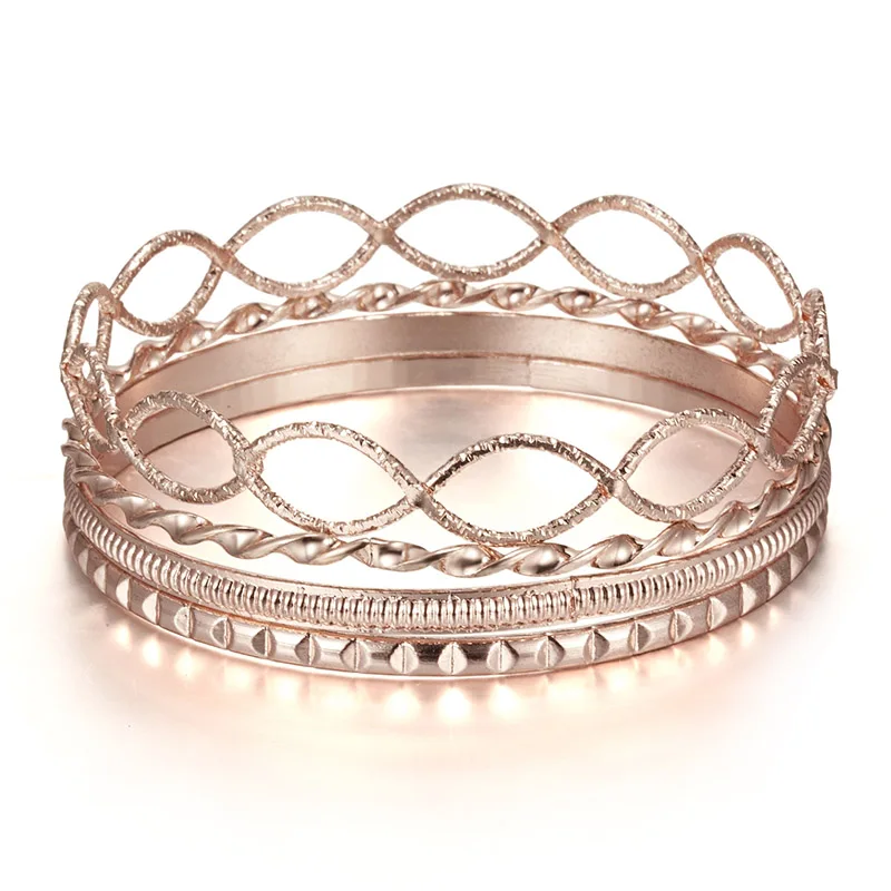 4pcs 6pcs Set Ethnic India Gold Color Bangles Bracelets For Women Big Circle Metal Wire Africa Bridal Wedding Bangle Jewelry - Окраска металла: 911-4PC
