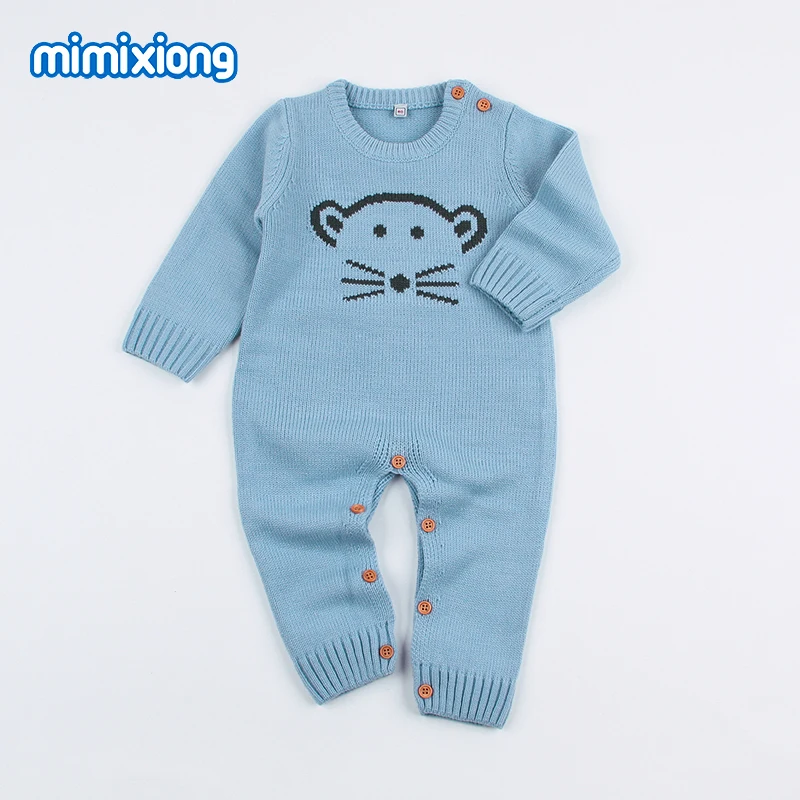 De moda bebé niño mameluco divertido Oso de dibujos animados de punto recién nacido Bebes chica monos primavera overoles para niños de una pieza de ropa