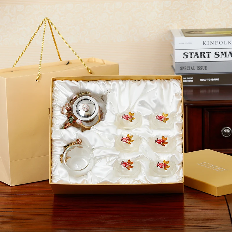 Китайский стиль стеклянный чайный набор кунг-фу чайный горшок набор из семи предметов чайный набор костюм бытовой чайный набор подарок - Цвет: 8-piece set--B