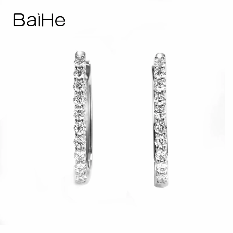 BAIHE, 14 K, розовое золото, 0.30ct, H/SI-SI3, Круглые,, настоящие натуральные бриллианты, свадебные ювелирные изделия, трендовые, подарок, серьги-гвоздики - Цвет камня: White Gold