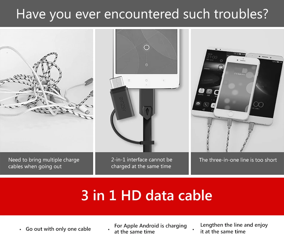 ACCEZZ 3 в 1 USB кабель для iPhone X 7 зарядное устройство с микро usb type C 8Pin порт 3A Быстрая зарядка для Xiaomi huawei кабели