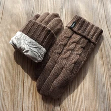 Мужские перчатки с сенсорным экраном зимние теплые модные мужские осенние бархатные толстые шерстяные теплые вязаные перчатки варежки