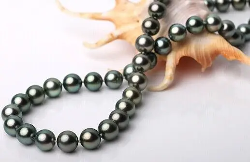 

Superb 18"8-9mm Natural Tahitian genuine black round pearl necklace AA+