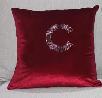 Вельветовая Подушка с кристаллами и стразами, декоративная подушка из ткани Coussin Vert Cojines Almofada - Цвет: double c red