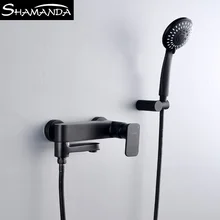 Black Brass Bathroom Shower Faucet Bath Faucet Mixer Tap With Hand Shower Head Set Wall Mounted Black Shower Set Bathroom modern wall mount polished chrome brass bathroom clawfoot hand shower faucet mixer tap set telephone shape hand spray ana209