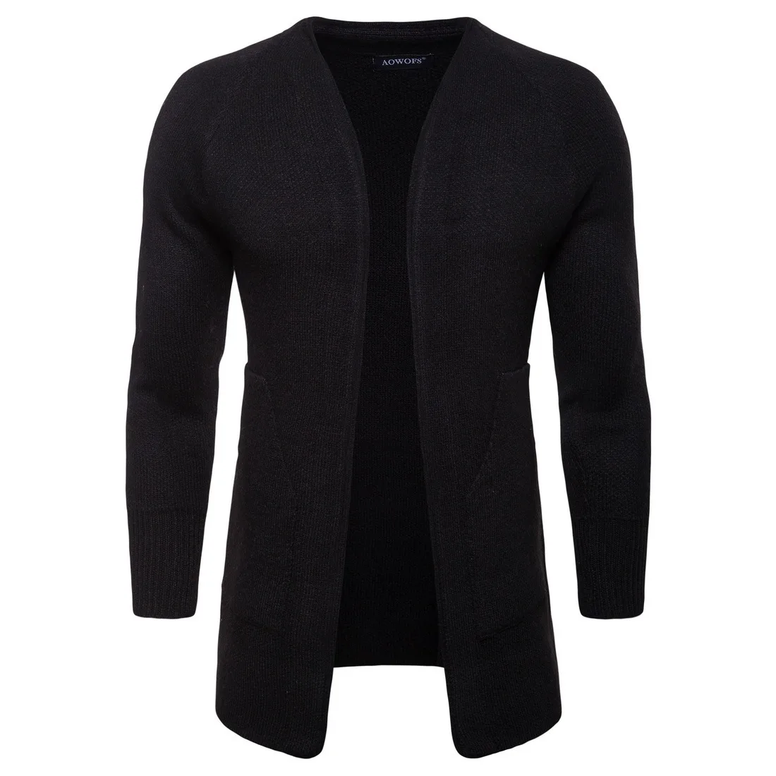 Новые осенние Вязание мужские Трикотаж свитера Кардиган Повседневное модный свитер длинный плащ 2 цвета - Цвет: black