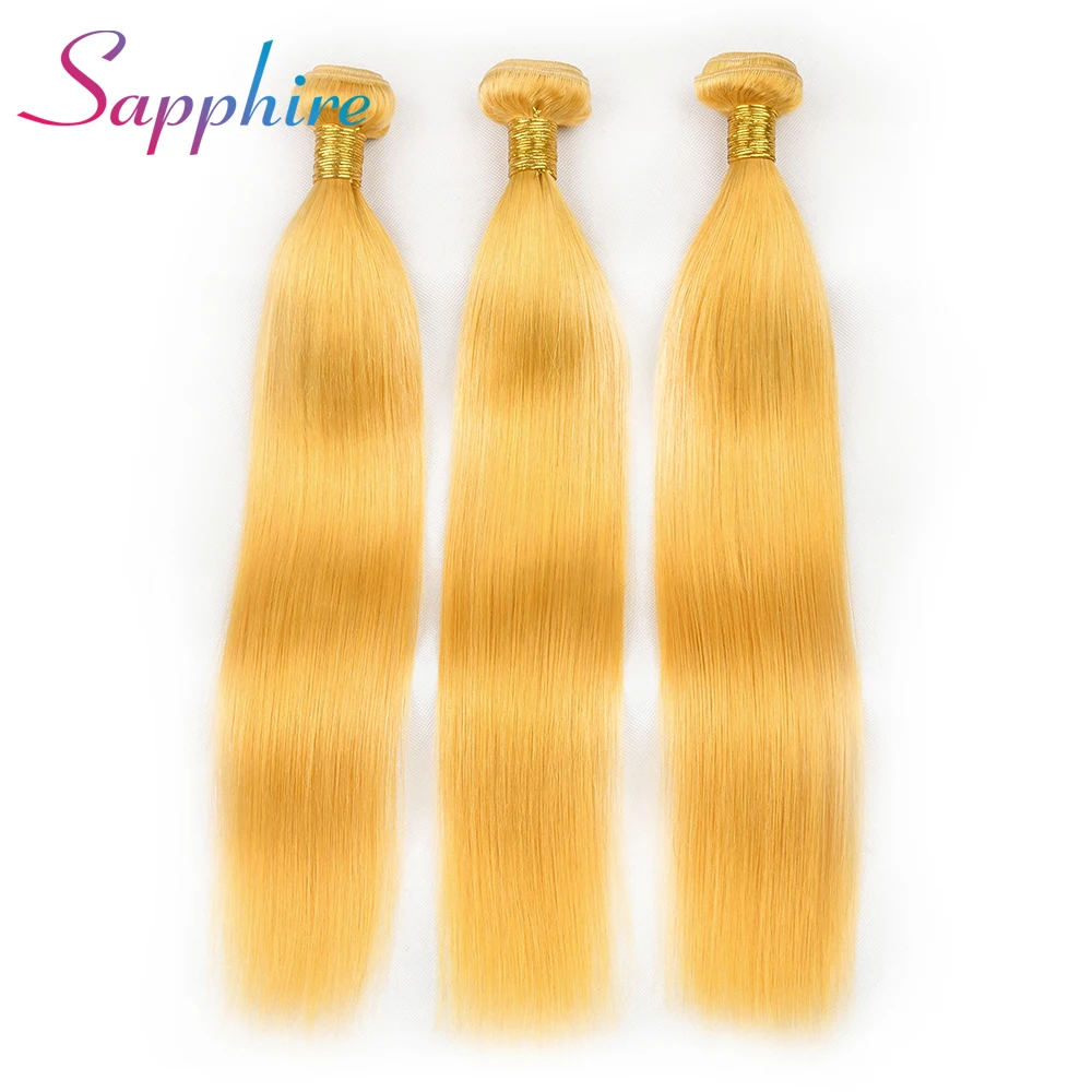 Excellent Sapphire Straight Human Hair Bundles With Frontal 13x4 Frontal Closure Yellow Color Remy Hair Bundles Free Shipping 1