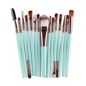 

1Set(15Pcs) Makeup Brush Set Multi Usage Wool Fiber Cosmetic Brushes Plastic Handle Face Blending Brushes Turquoise Colorful