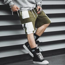 Популярные Цветные стильные мужские брюки карго в стиле хип-хоп, летние мужские эластичные повседневные шорты, свободные, с лентами, уличная одежда, OvreSize