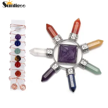 

Sunligoo 7 Chakra Healing Crystals Kit,7 Chakra Points Amethyst Pyramid Energy Generator,7 Chakra Chip Stone Selenite Stick Set