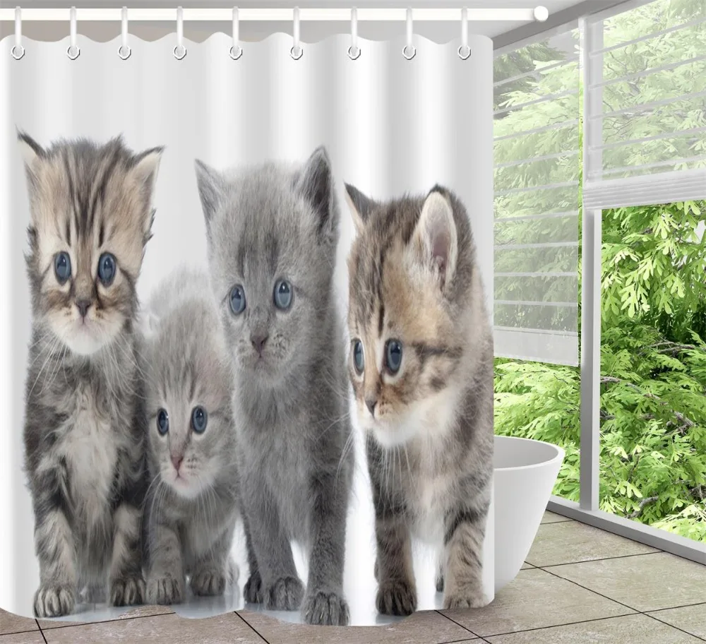 LB милые кошки набор занавесок для душа с ковриком удлиненные животные ванная комната водонепроницаемый экологически чистый полиэстер ткань для ванной Декор