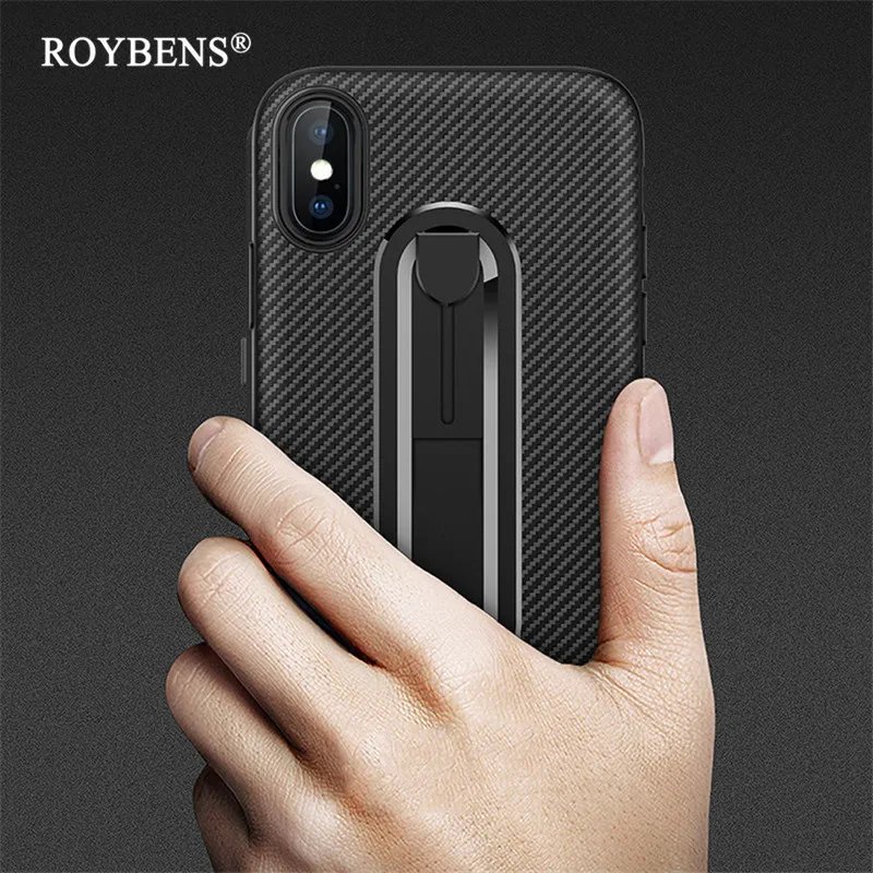 buy Carbon Fiber Soft TPU Case For iPhone X XS XR Kickstand Back Cover Rugged Case Phone Shell For iPhone XS Max 7 8 6 6S Plus Capa