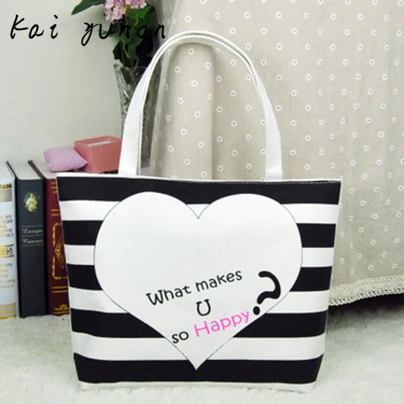 

kai yunon Canvas Black and white heart Pattern Shopping Shoulder Bags Handbag Beach Aug 31