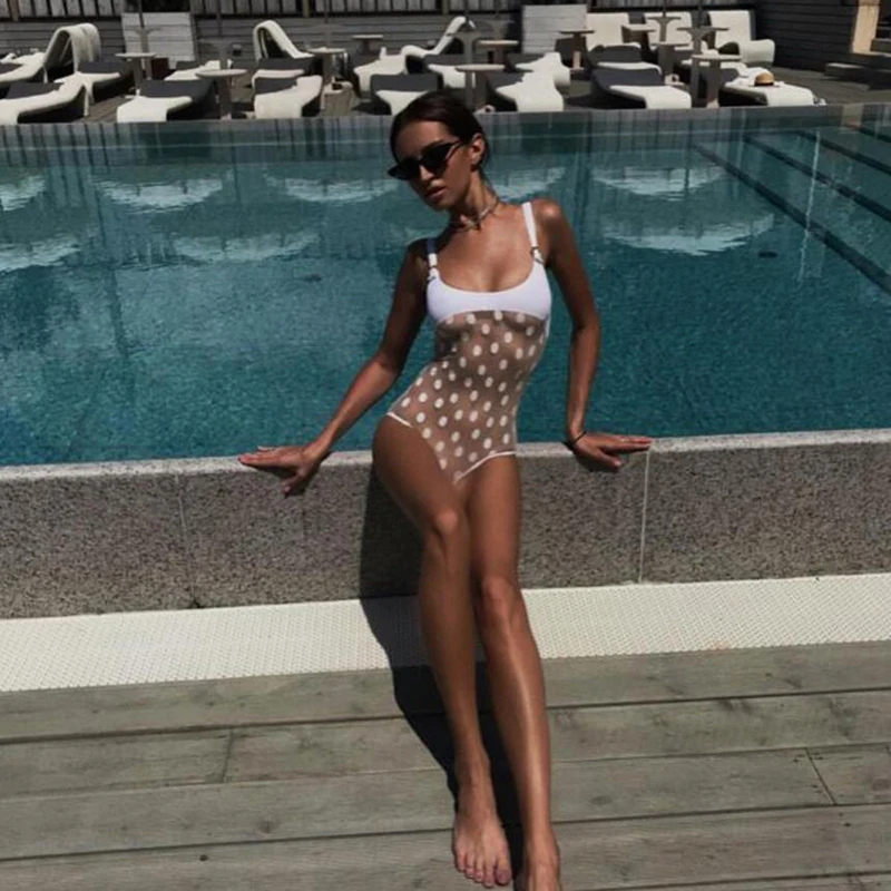 

2019 Solid Color Swimwear Women One Piece Swimsuit Halter Sexy Bathing Suit Beachwear Lace Hollow Push Up Bikini Mesh Beachwear