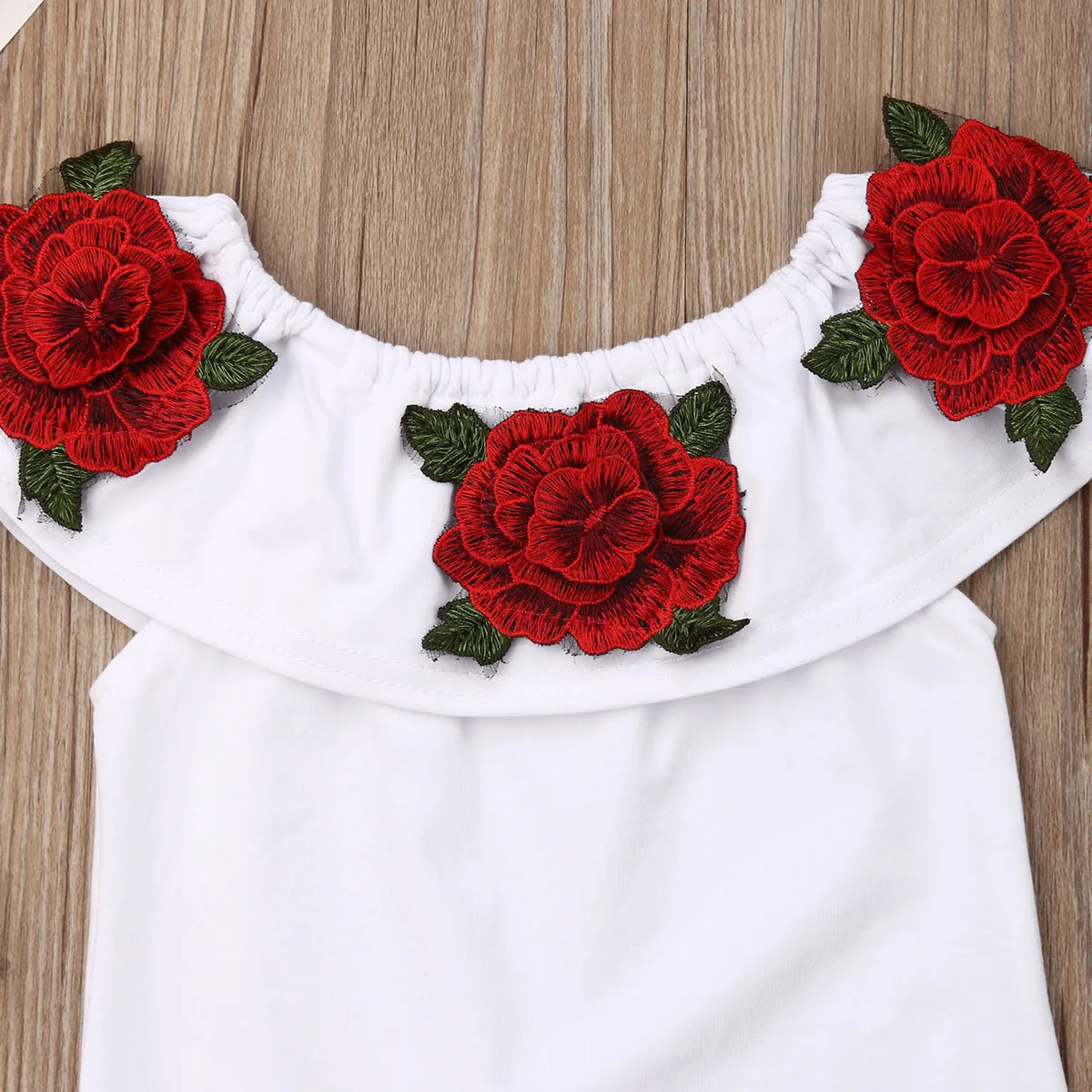 1-7Y Infant Kids Baby Girl Clothes Sets Off Shoulder 3D Rose Flower Cotton Top Skirt Outfit Set