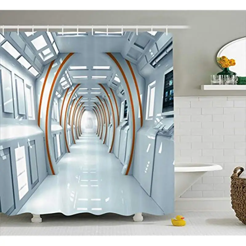 Us 12 0 51 Off Vixm Fantasy Shower Curtain Futuristic Hallway Of Spaceship Digital Architecture Sci Fi Style Inner View Fabric Bath Curtains In
