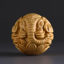 Handmade Carved Poplar Wood Elephant Gift Decorative Arts