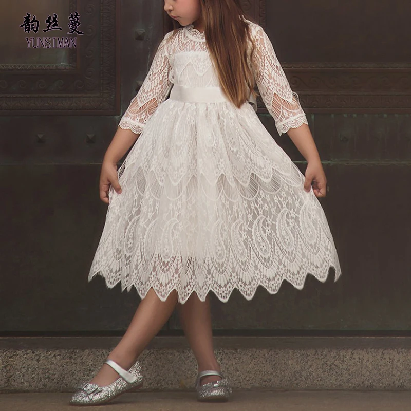

2019 Spring Kids Lace Dress for Girls 2 3 4 5 6 7 Years White Lace Party Dresses Children Toddler Girls Princess Costume 2M50A