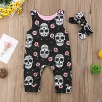 Citgeett Halloween Newborn Skull Floral Baby Boys Girls Romper Sleeveless Jumpsuit Headband Outfits Summer Holiday Clothes 2