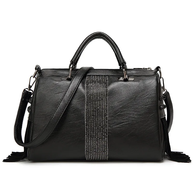

2018 New Luxury Black Handbags Women Bags Rhinestones Designer Ladies Shoulder Messenger Bag Casual Tote Motorcycle Female Bag