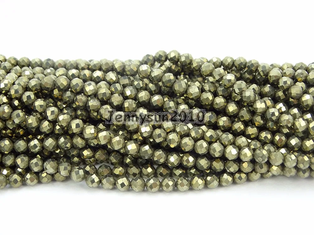 

Grade AAA Brilliant Cut Shining Natural Pyrite Gems Stones 3mm Faceted Round Beads 15" Jewelry Making 2 Strands/Pack