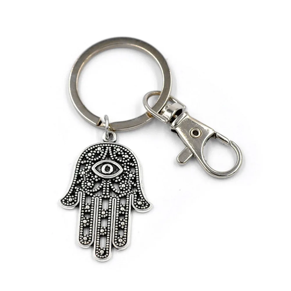 

1 pc Lucky Sliver Plated keyring for women Men Hamsa Fatima Key Chains Evil Eye Hand Alloy Keychain Car Styling Decoration