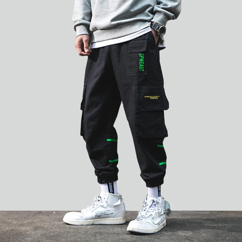 

Mens Side Pockets Harem Cargo Pants 2019 Hip Hop Casual Male Joggers Trousers Fashion Streetwear Pant Orange WA18
