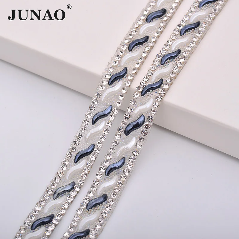 JUNAO 5 ярдов * 10 мм Горячая фиксация белый черный жемчуг стразы отделка цепи