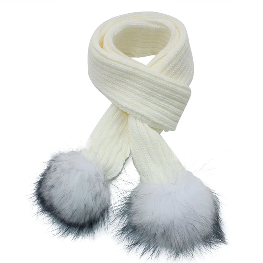 Luxury Quality 130*16cm crochet Children Scarf Knitted Winter Fur Scarves Kids Real Raccoon Fur PomPoms neck warmer scarf