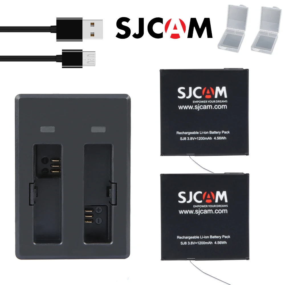 Kaufen Original SJCAM SJ8000 Pro Batterie 2 stücke Batterien + Dual USB Ladegerät Li Ion Batterie für SJCAM SJ8000 SJ6000 SJ7000 Action kamera