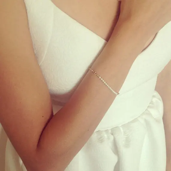 

Trendy gold chic delicate tiny simulated pearl bracelet dainty minimalist jewelry