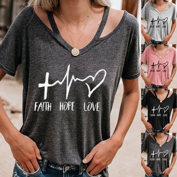 2019 casual Short Sleeve V Word Neck Pullover Casual Type Women's Clothing T Shirts Summer Fashion Loose Shirt Tshirt | Женская