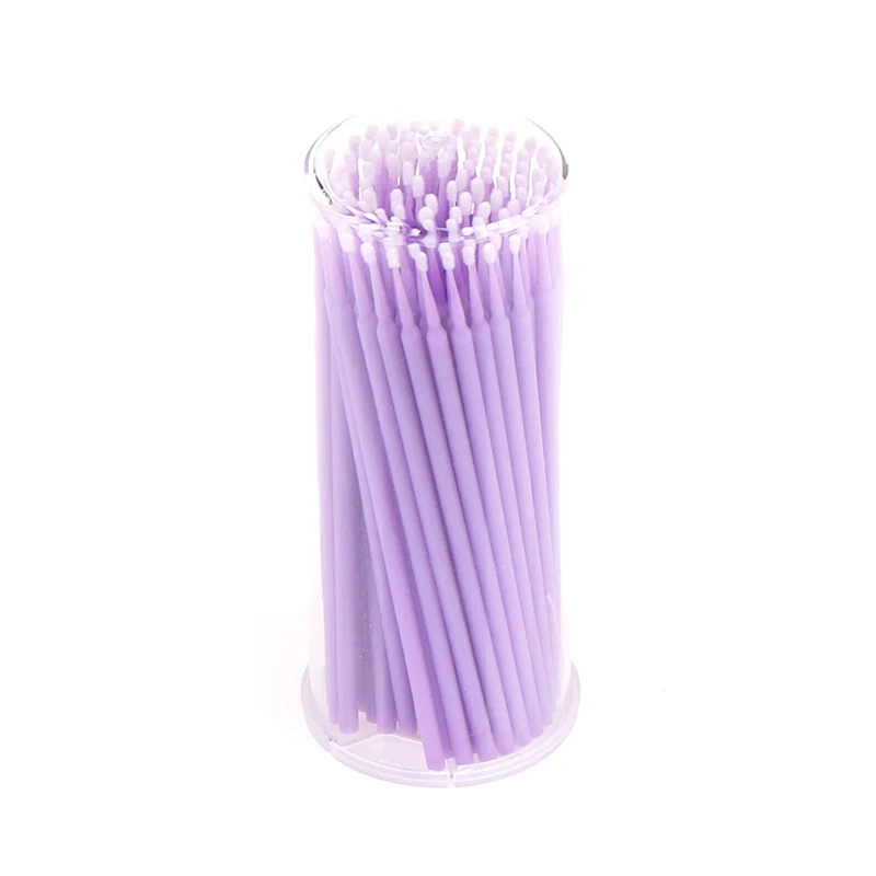 Light purple 100 шт./упак. микро щетки одноразовые Microbrush аппликаторы для ресниц для наращивания удалить накладные ресницы ватный тампон - Цвет: Light purple