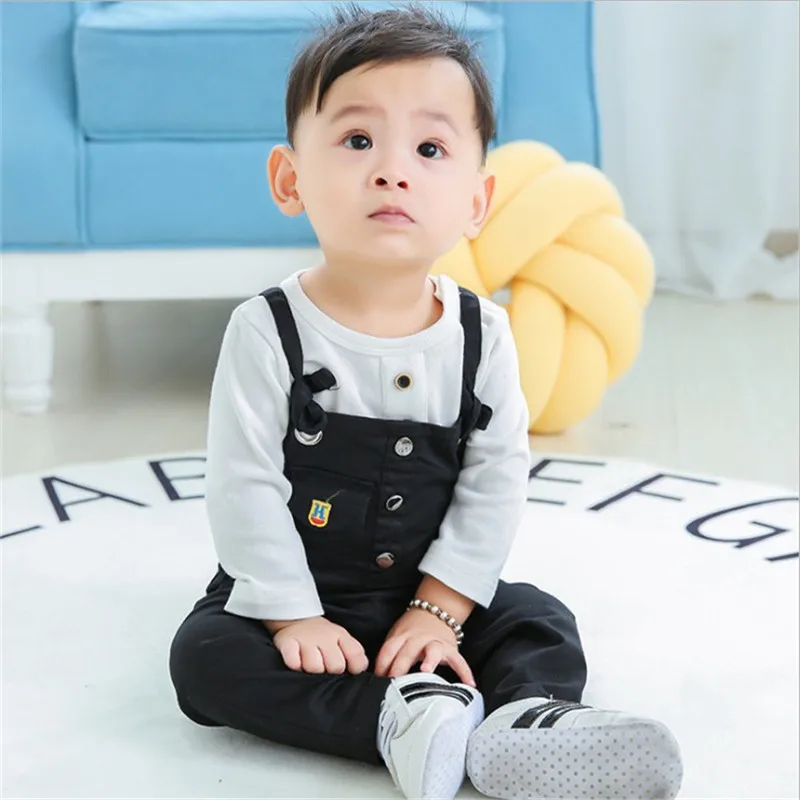 2017 Kids Pants Newborn Baby Boys Smile Printed Overalls Children Black