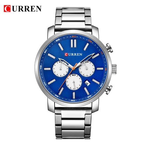 white blue white Relogio Masculino CURREN Мужская Мода Роскошные Кварцевые часы Для мужчин Повседневное спортивные часы человек хронограф Водонепроницаемый наручные часы - Цвет: white blue white