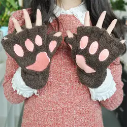 YGYEEG зимние милые женские медведи Кошки Коготь лапы рукавицы плюшевые перчатки короткие пальчиковые перчатки женские полузакрытые женские