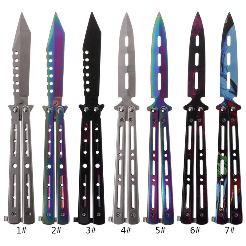 

CS GO Stainless Steel Knife Training Knife Titanium Knife Butterfly in Knife for Man Gift Bag+Screwdriver+Spared Bolts