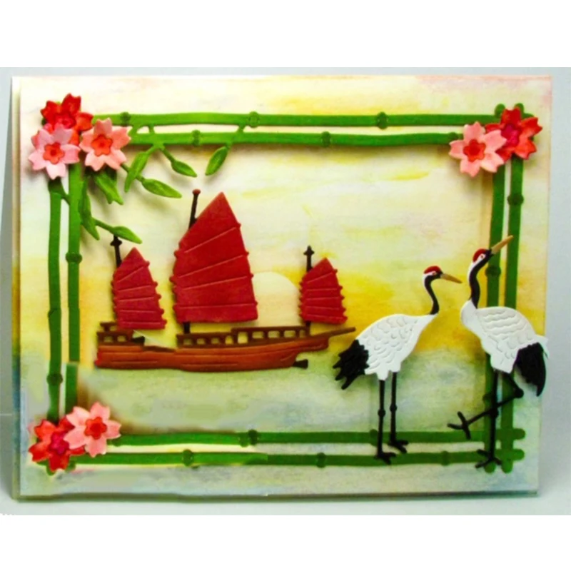 

Bamboo Frame and Cranes Metal Cutting Dies Stencil DIY Scrapbooking Decor Embossing Handcraft Dies Cutting Template 2019 New