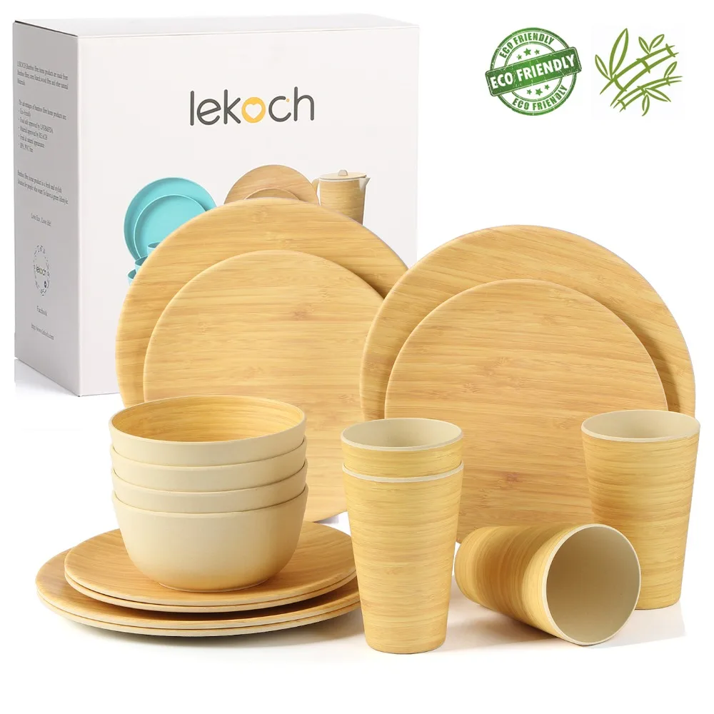 Conjunto De Louças De Fibra De Bambu 4pcs/16pcs Conjunto De