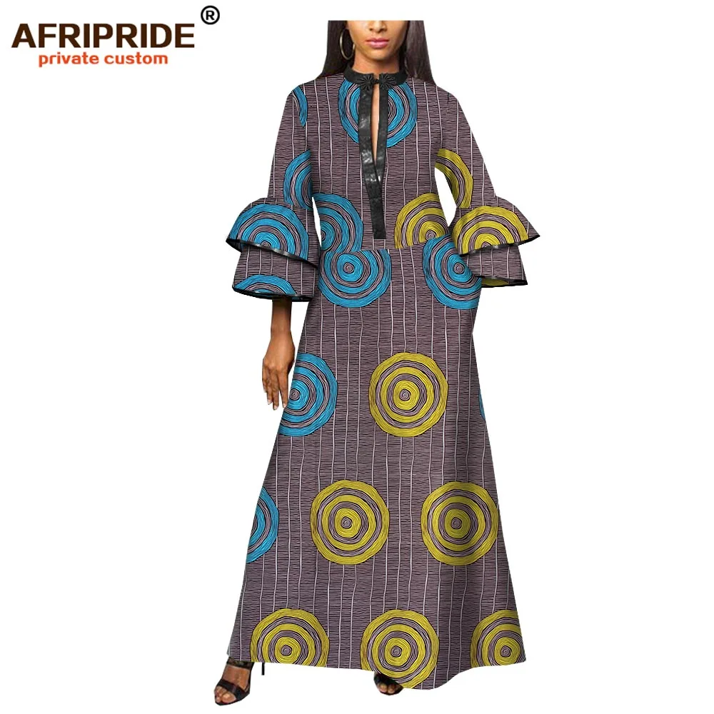 Анкара печать африканская платье для женщин AFRIPRIDE Портной сделал три четверти рукава лодыжки длина женское Хлопковое платье A1925004