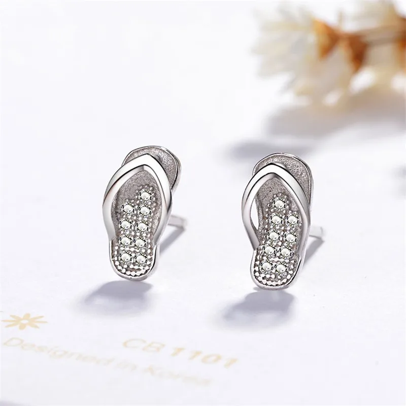 S925 стерлингового-серебро-ювелирные изделия Серьги-гвоздики для женские тапочки в форме небольшой орнамент милые Ювелирные украшения