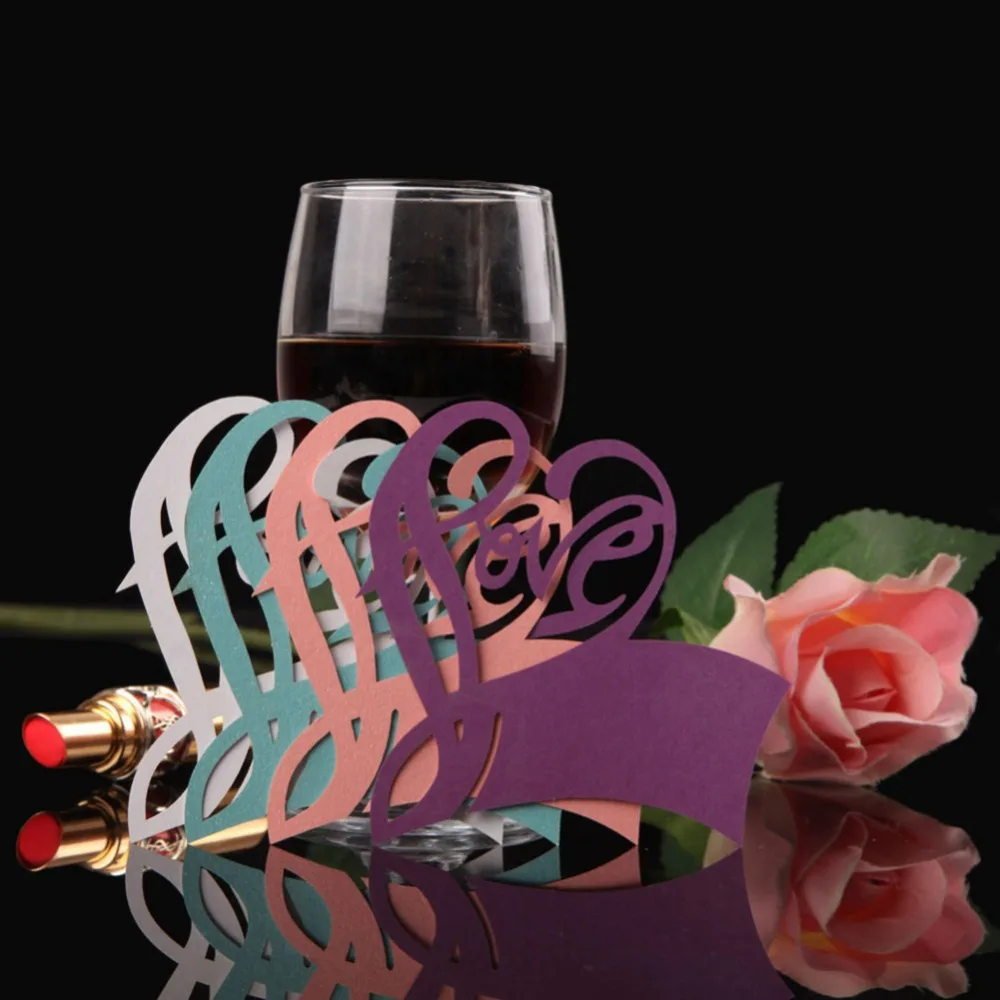 

50Pcs/Lot Love Heart Escort Table Mark Wine Glass Name Place Card Festival Wedding Party Bar Decoration DIY Cup Decor
