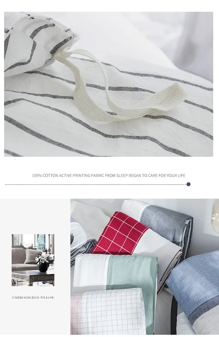 Luxury Cotton Duvet Cover 220x240cm Size Solid Color Quilt Cover White Stitching Stripe Pattern Quilt Cover Only Bedding Set